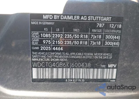 2019 Mercedes-Benz Gla 250 4Matic z USA, uszkodzony, nr VIN WDCTG4GB6KJ600438